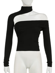 Sexy Off Shoulder Cut Out Turtleneck Top