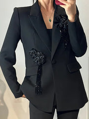 Fashion Flower Embellishment Loose Blazer