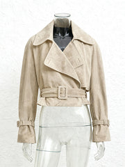 Vintage Lapel Neck Cropped Cinched Waist Jacket