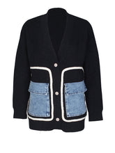 Denim Patchwork Pocket Single-Breasted Cardigan