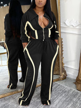 Stripe Patchwork Crop Top and Sweatpants Set