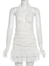 Sexy Backless Lace Patchwork Halter Mini Dress