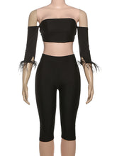 Sexy Off Shoulder Crop Top Fifth Pants Set