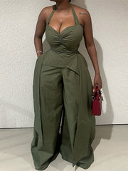 Elegant Halter Sleeveless Wide Leg Jumpsuit