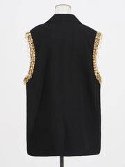 Fashion Sleeveless Rhinestone Decor Blazer Waistcoat