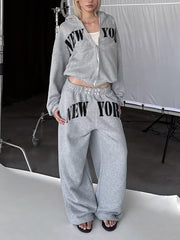 Letter Print Hoodie Elastic Waist Straight Pants Set