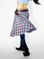 Retro Checked Pleated Asymmetry Skirt
