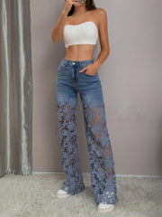 Fashion Lace Patchwork Straight Jeans