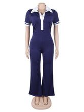 Elegant Turn-Down Collar Patchwork Wide Legs Jumpsuit
