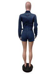 Casual Zipper Denim Romper