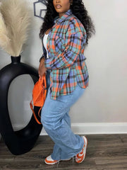 Casual Plaid Lapel Button Up Loose Shirt