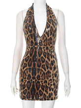 Sexy Deep V Neck Sequin Leopard Print Bodycon Dress