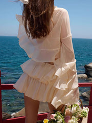 Elegant Ruffle Cropped Shirt Stack Skirt Sets