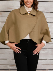 Wool Blends Ponchos Shoulder Clasp Short Cape Coat