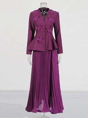 Patchwork Butterfly Decoration Blazer Pleated Skirt Set
