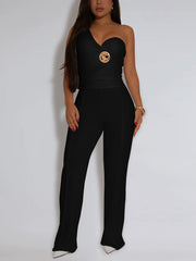 Fashion One Shoulder Slim Top Trousers Two Piece Set