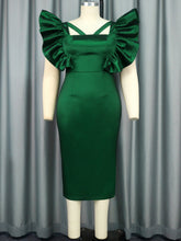 Fashion Square Neck Ruffles Slim Dress