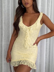 Sexy Ruffle Lace Bodycon Mini Dress