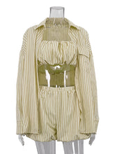 Fashion Loose Stripe Print Shorts 3 Piece Set