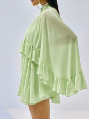 Elegant See-through Smock Top Slip Dress Two Piece Set