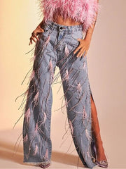 Fashion Fringe Side Slit Jeans