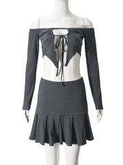 Sexy Lace-up Off Shoulder Pleated Skirt Sets