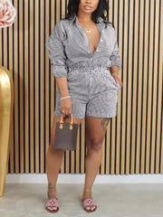 Casual Stripe Button Down Shirt And Shorts Sets