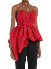 Fashion Draped Asymmetric Bustier Peplum Top