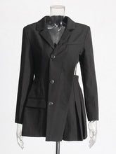 Solid Lapel Long Sleeve Hollow Out Blazer Dress