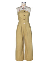 Metal Button Decor Strapless Wide Leg Jumpsuit