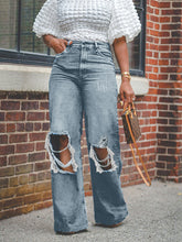 Casual High Waist Wide Leg Ripped Jeans