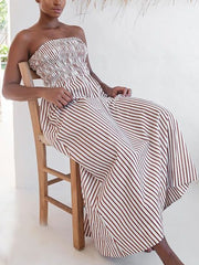 Sexy Striped Sleeveless Strapless Maxi Dress
