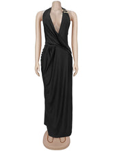 Sexy Deep V Halterneck Ruched High Slit Maxi Dress