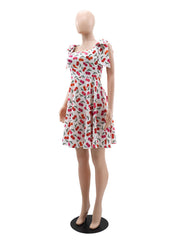Square Neck Sleeveless Print Midi Dress