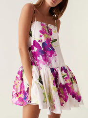 Sexy Print Spaghetti Strap Ruffle Mini Dress