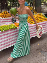 Sexy Striped Sleeveless Strapless Maxi Dress