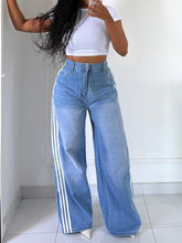 Vintage High Waist Stripe Wide Leg Jeans