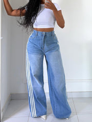 Vintage High Waist Stripe Wide Leg Jeans