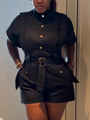 Casual Cinched Waist Cargo Jumpsuit Shorts