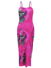 Sexy Suspender Print Pleat Midi Dress