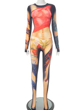 Sexy Round Neck Print Tight Jumpsuit