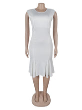 Casual O Neck Sleeveless Ruffle Hem Midi Dress