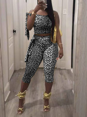 Sexy Leopard Print Top And Leggings Casual Set