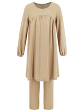 Elegant Solid Long Sleeve Muslim Two Piece Set