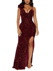 Sexy Sequin Strap Slit Cocktail Prom Dress