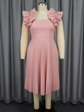 Petal Sleeve Square Neck Party Pleated Midi Dress