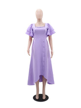 Casual Square Collar Ruffles Sleeve Cinched Waist Dress
