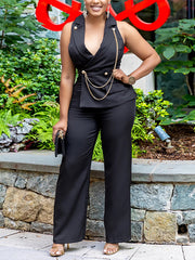 Halter Chain And Button Detail Jumpsuit
