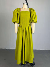 Square Neck Lantern Sleeve Ruched Maxi Dress
