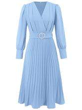 Graceful V-Neck Long Sleeve Belted Midi Dress